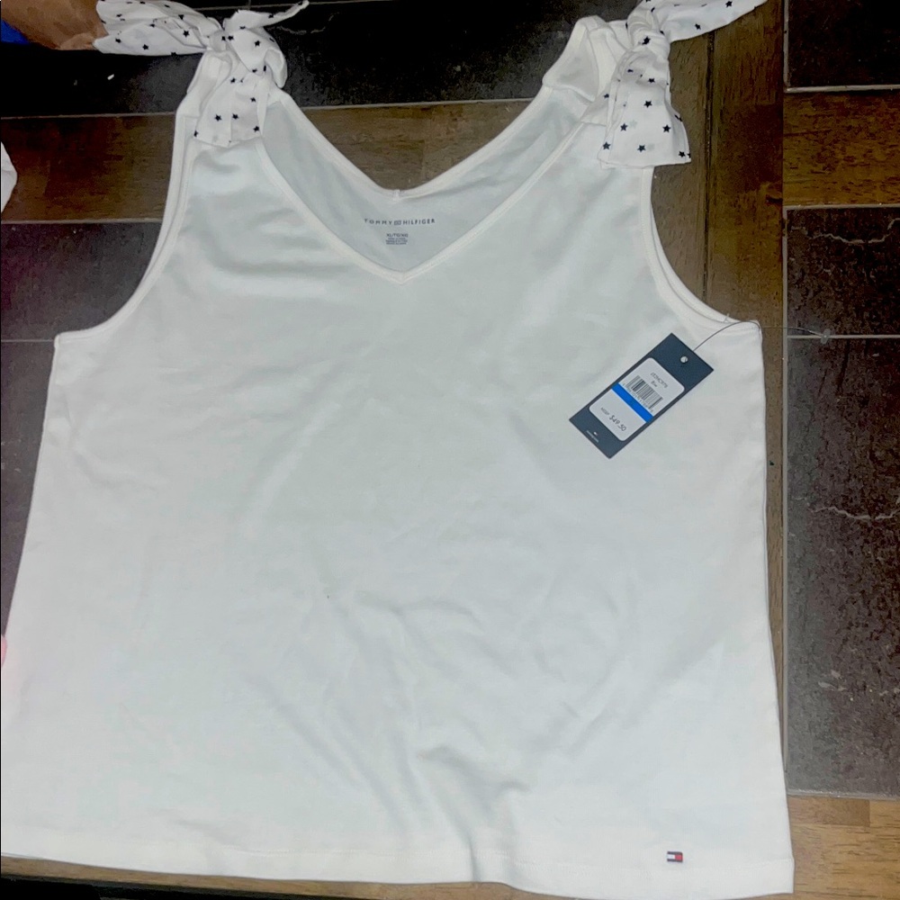 Tommy Hilfiger White Tank Top with Polka Dot Tie Straps